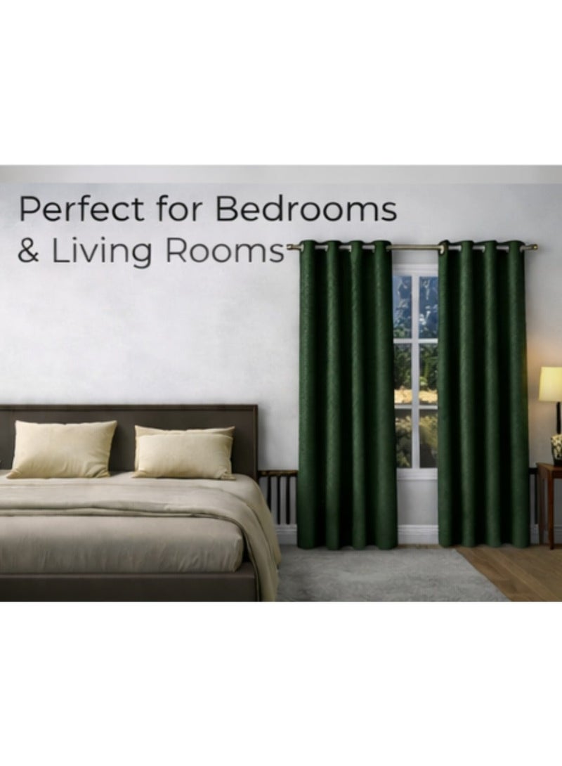 Bliss Casa Embossed Blackout Curtain Panels 140×240 cm – Thermal Insulated, Noise Reducing, Light & UV Blocking Grommet Drapes for Bedroom & Living Room, 2-Panels (Dark Green) - Image 3